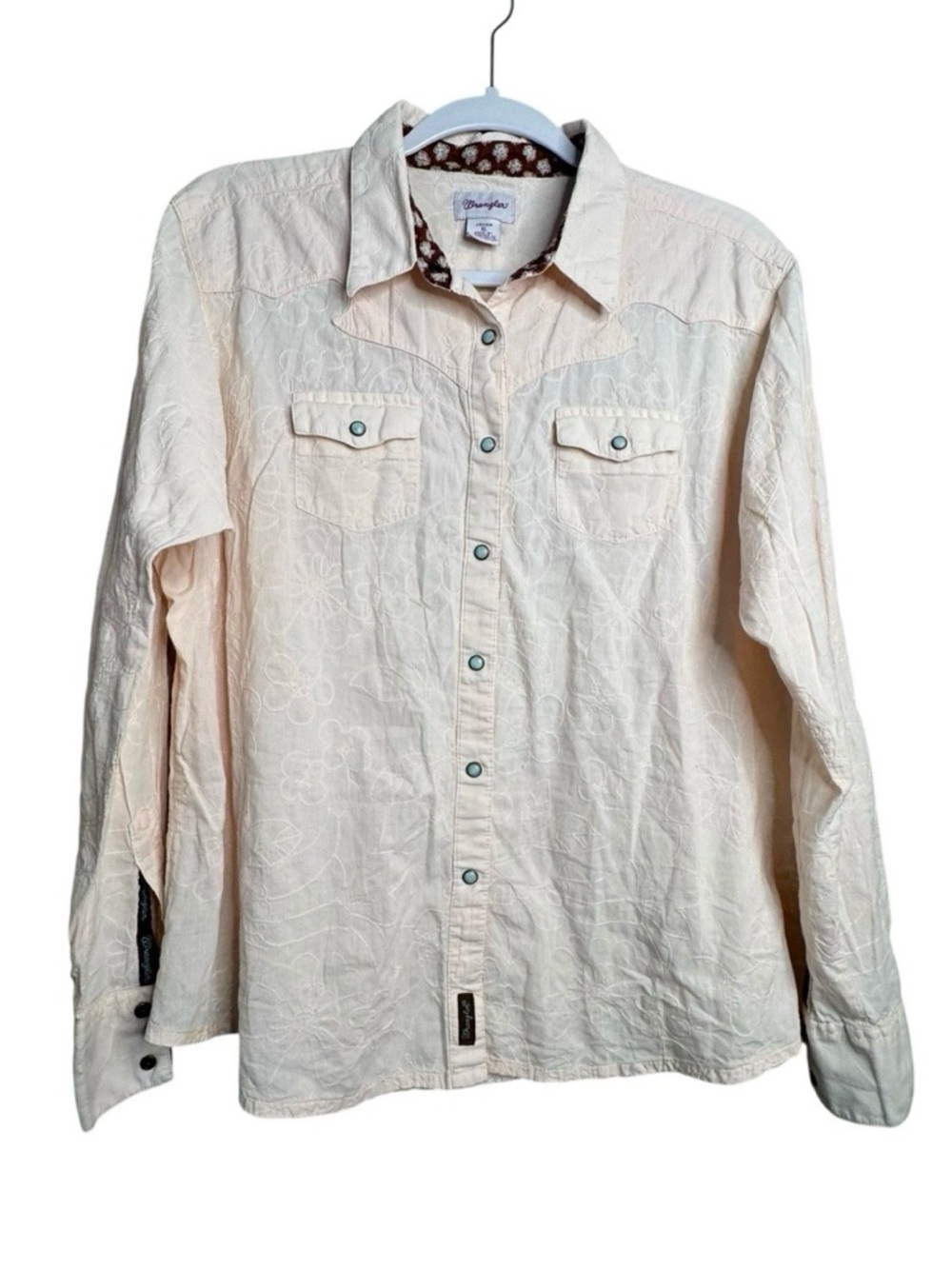 Wrangler Cream Embroidered Western Snap-Front Shirt